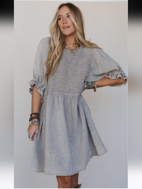 Three Bird Nest Dresses & Skirts - Three Bird Nest Mini Dress Quinn Puff Sleeve Oatmeal Boho Peasant Oversized S